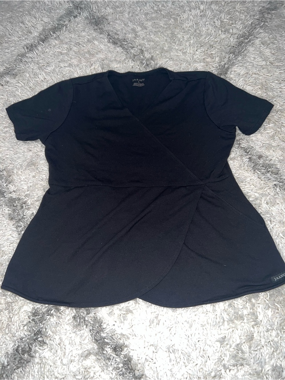 Black Jaanuu Wrap-Style Short Sleeve Scrub Top